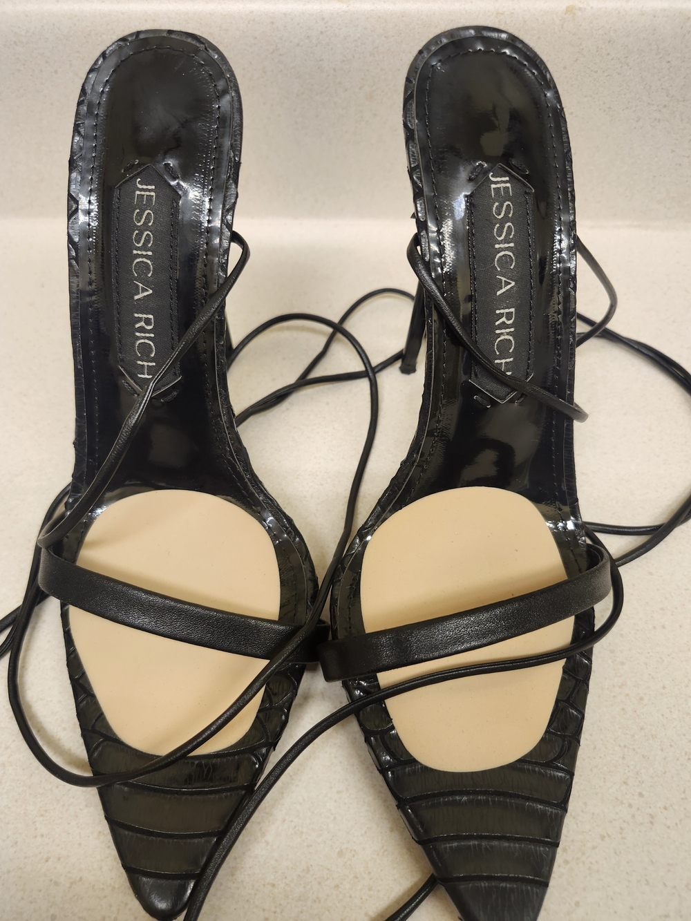 Jessica Rich Exotic Stiletto Black Lace-Up Heels US 7